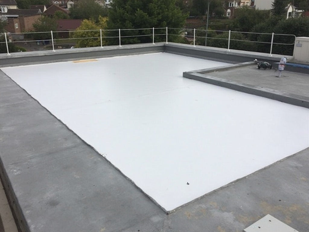GRP Fibreglass Roofing services in Chigwell, Essex - White GRP fibreglass flat roof completed installation
