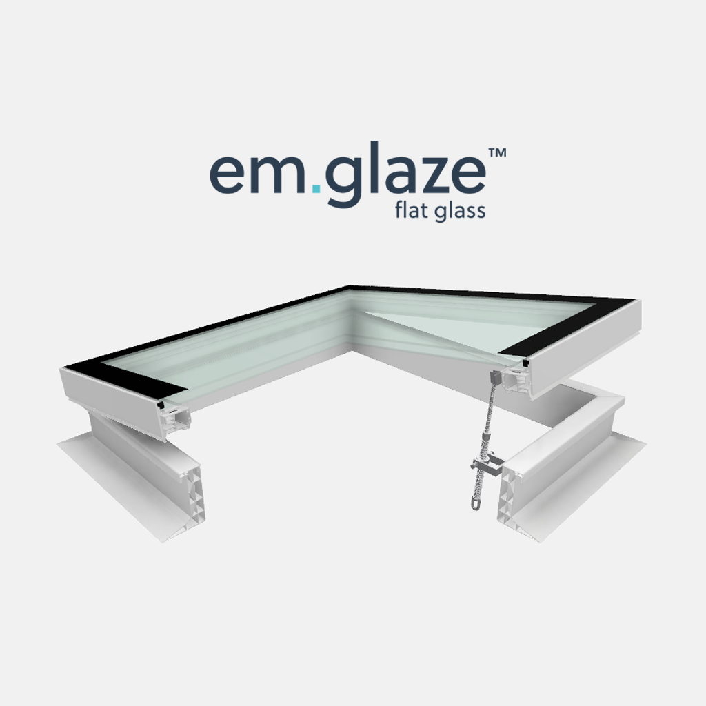 Whitesales Em.Glaze Flat Glass Rooflight with Eco Vertical Upstand Kerb - Manual Opening