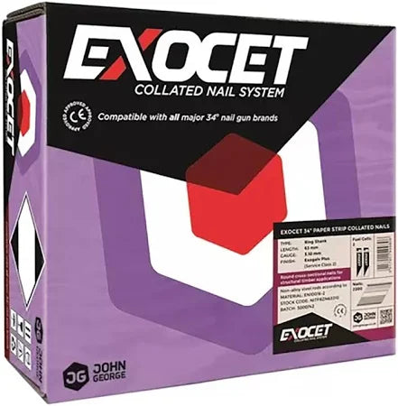 Exocet 63mm Ring Shank Gun Collated Nails with 3 Gas Cells – (3300 Pack)