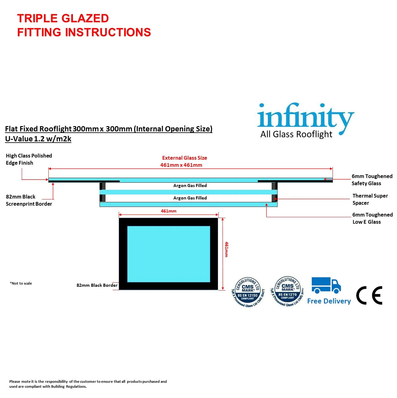 Infinity Frameless Flat Glass Rooflight - Triple Glazed