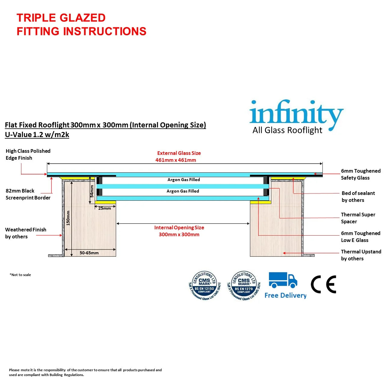Infinity Frameless Flat Glass Rooflight - Triple Glazed