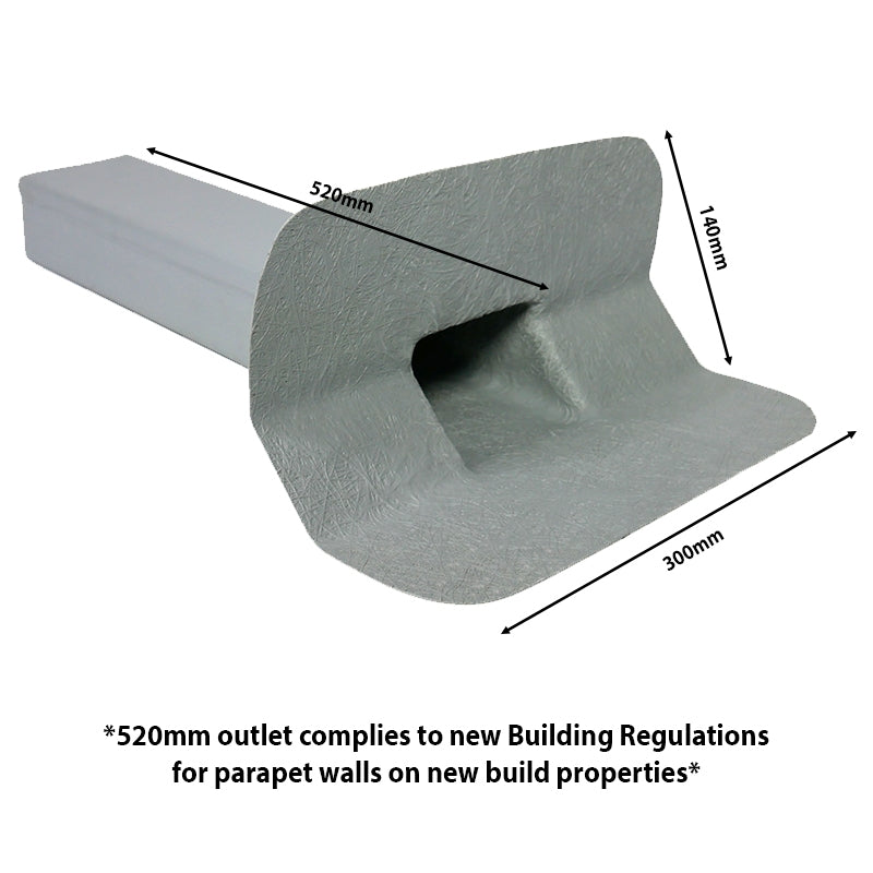 Parapet Wall GRP Roof Drain Outlet - 520mm Long