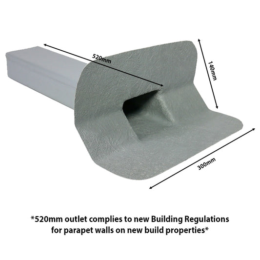 Parapet Wall GRP Roof Drain Outlet - 520mm Long