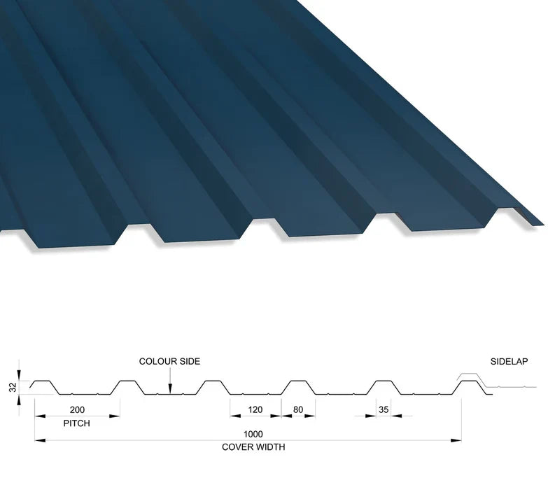 Box Profile Steel Roof Sheets 32/1000, 0.5mm Thick, Polyester Paint Coated