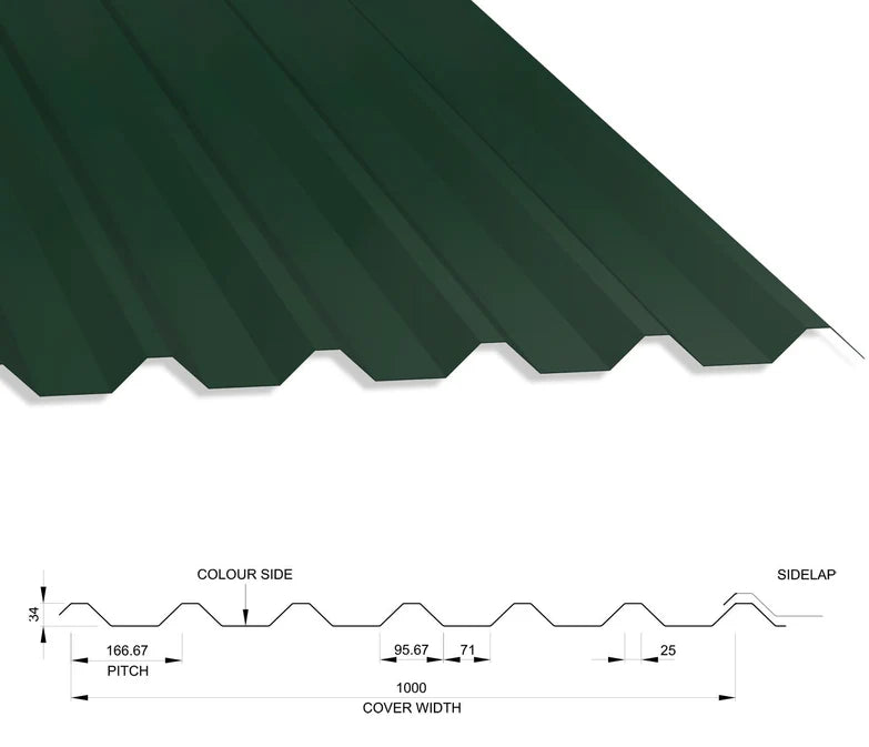 Box Profile Steel Roof Sheets 34/1000, 0.7mm Thick, Polyester Paint Coated