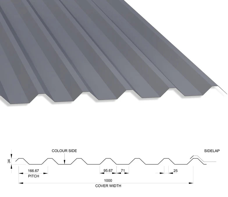 Box Profile Steel Roof Sheets 34/1000, 0.5mm Thick, Polyester Paint Coated