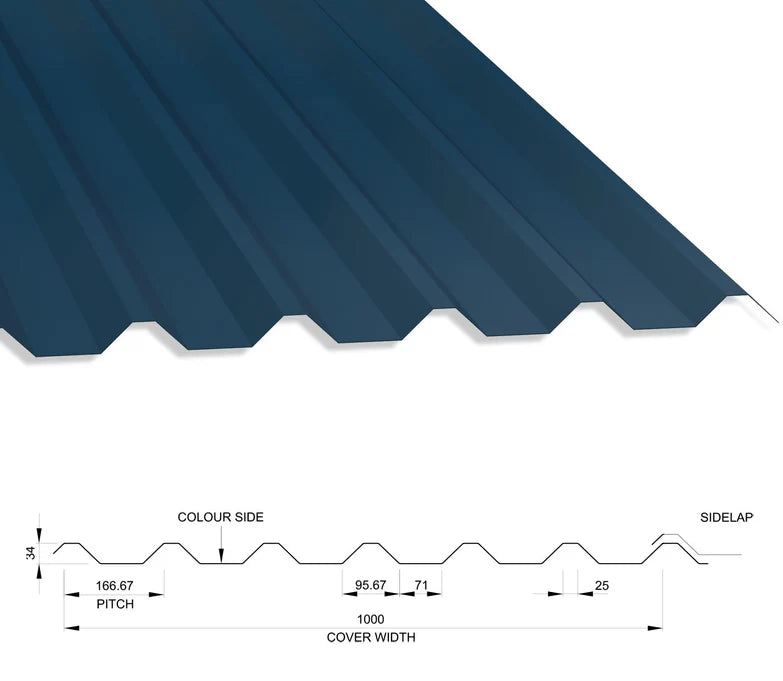 Box Profile Steel Roof Sheets 34/1000, 0.5mm Thick, Polyester Paint Coated