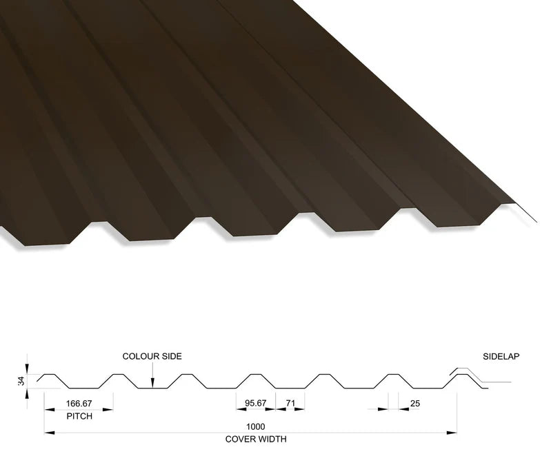 Box Profile Steel Roof Sheets 34/1000, 0.5mm Thick - PVC Plastisol Coated