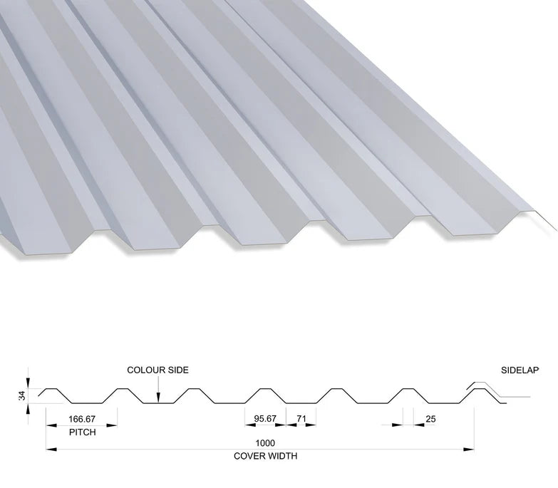 Box Profile Steel Roof Sheets 34/1000, 0.5mm Thick, Polyester Paint Coated