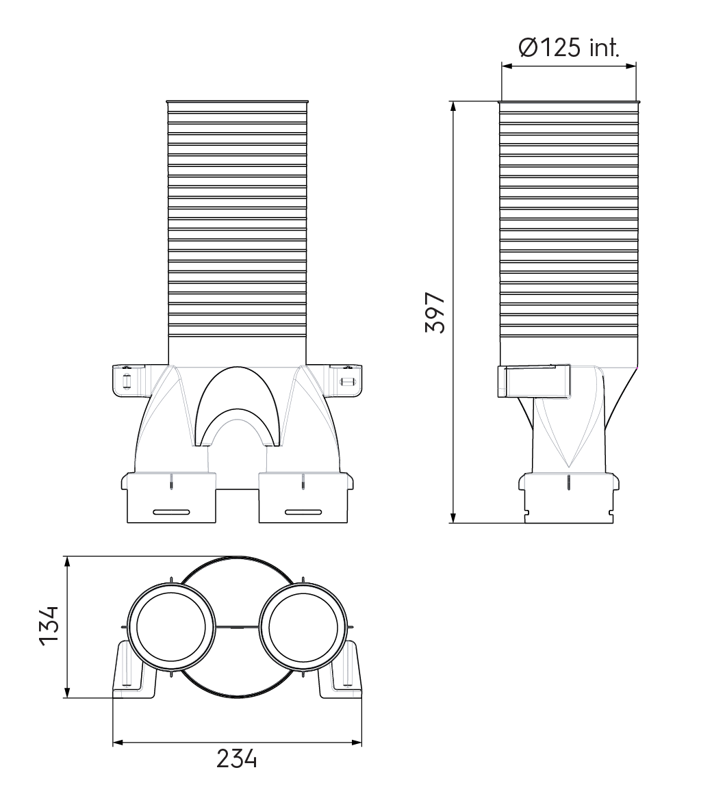 Ubbink Air Excellent 2 × AE34C Valve Adaptor 125mm 180°
