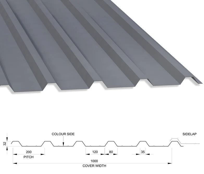 Box Profile Steel Roof Sheets 32/1000, 0.5mm Thick, Polyester Paint Coated