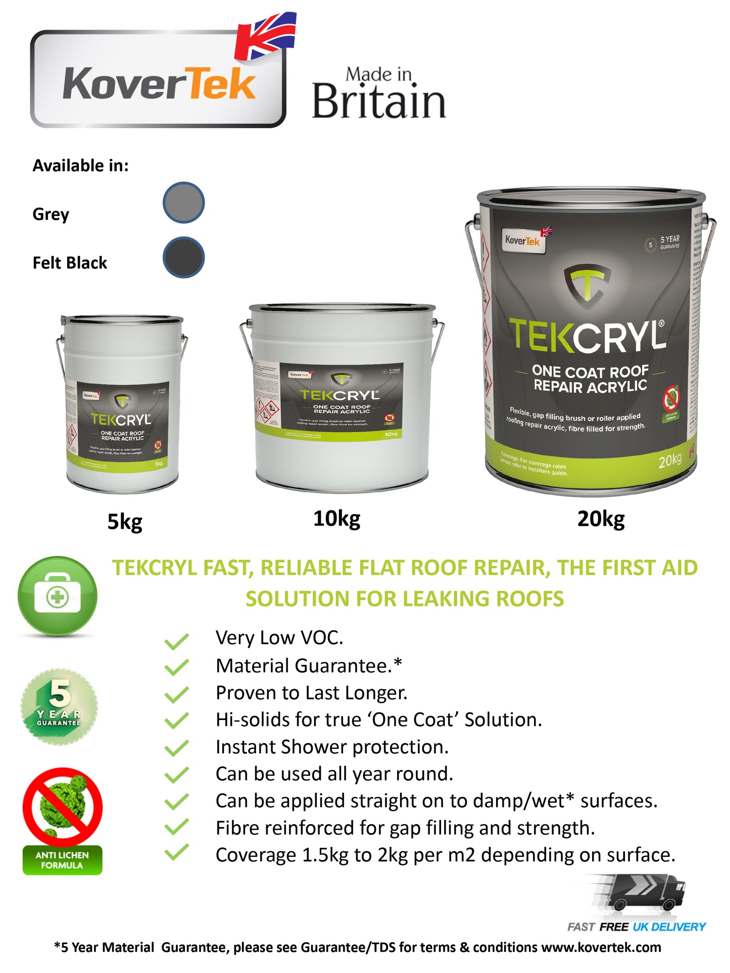 Kovertek TekCryl One Coat Acrylic Roof Repair Coating