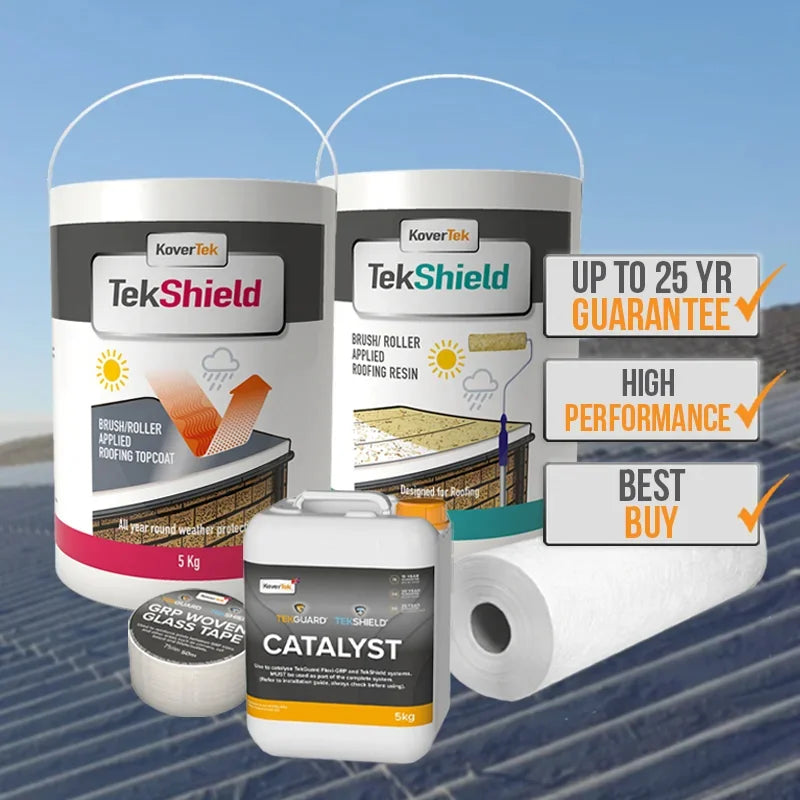 Kovertek TekShield GRP Roofing Kit with Application Tools & Fire-Rated Flexi Topcoat Paint