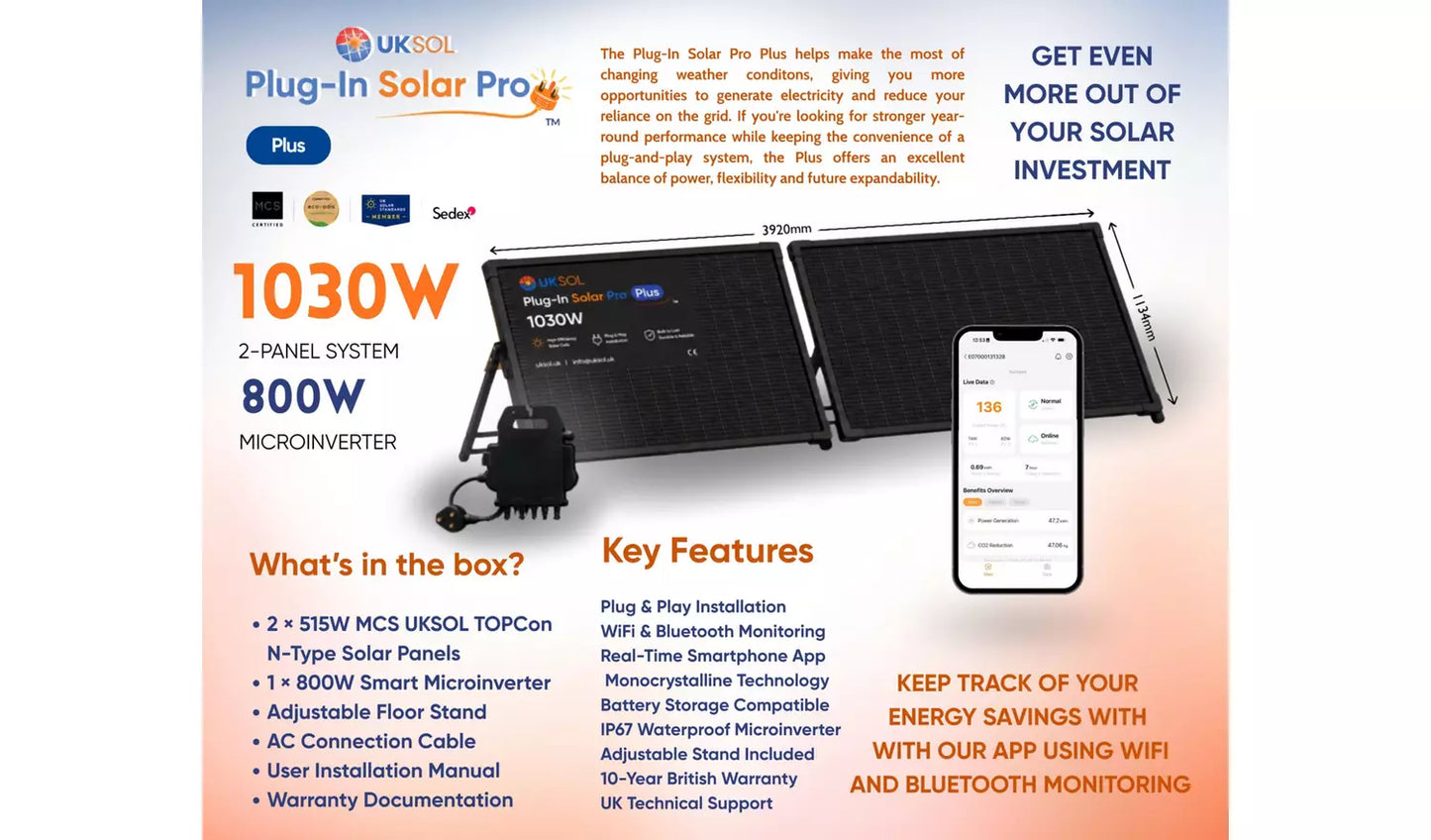 UKSOL 1030W Pro Compact Plug-In Solar Panel Hybrid Mount Kit