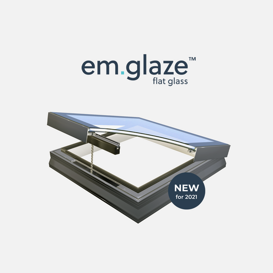 Whitesales Em.Glaze Flat Glass Rooflight with Eco Vertical Upstand Kerb - Electric Opening